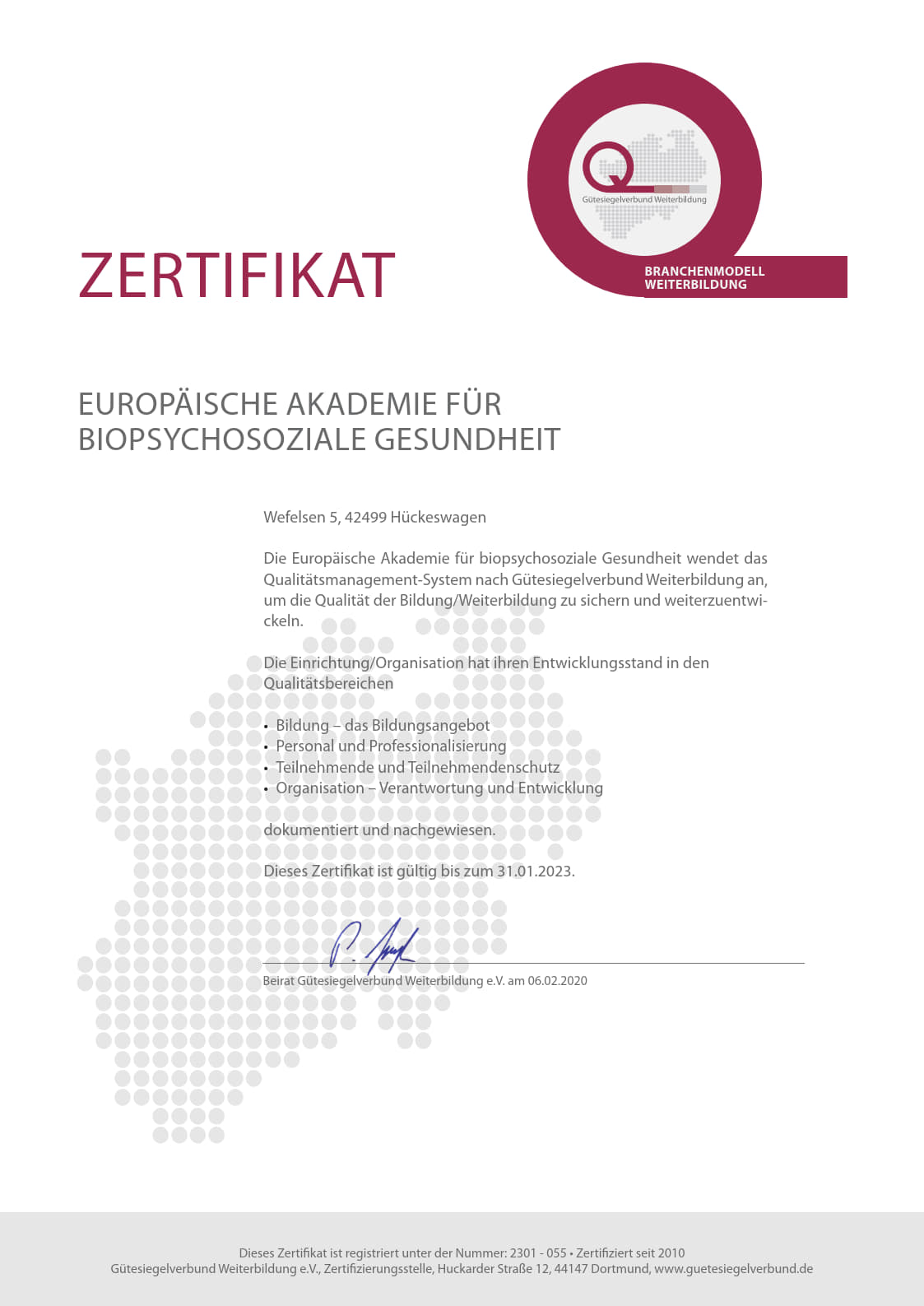 Zertifikat Gütesiegelverbund Weiterbildung e.V.